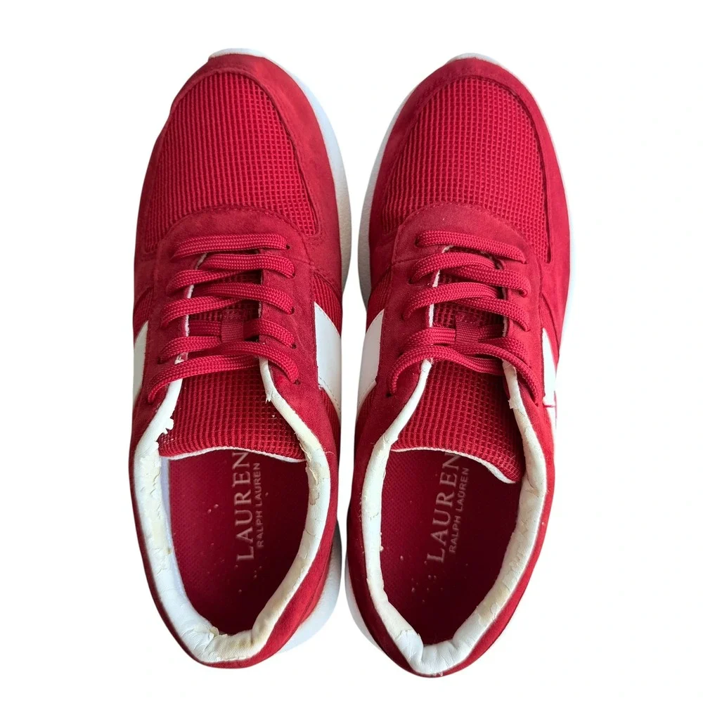 Lauren Ralph Lauren Red Suede Mesh Sneakers Casual Walking Shoes Women's Size 6B